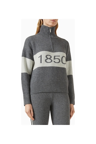 Izaak Azanei Ski Aspen Zip - Up Sweater, Şık Ve Lüks Kadın Yün - Kaşmir Kazak Gri