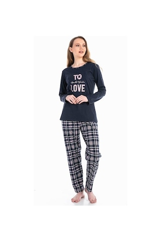 Vishenka Kadın Love Yazı Baskılı Pamuklu Pijama Lacivert