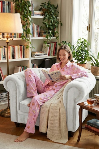 Lela Desenli Rahat Kesim Bol Paça Yazlık Bayan Pijama Takımı 6110014 Şeker Pembe