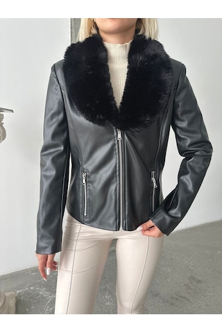 Kadın Deri Mont Siyah
