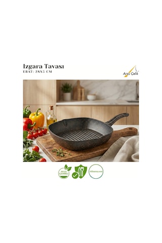 28 Cm Granit Izgara Tavası - Siyah Siyah