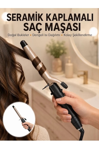 25 Mm Seramik Saç Maşası 230 C Kalın Bukle Ve Hacimli Dalga 2 Yıl İthalatçı Garantili - Mh-hs6446-6092