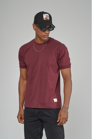 King Brich Slim Fit Kalıp Kolu Ribanalı Basic %100 Pamuklu Tişört Bordo