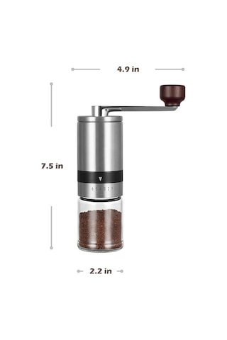 Manuel Kahve Öğütücü - Seramik Çapaklı El Kahve Değirmeni 6 Ayarlanabilir Ayar - Taşınabilir El Krankı Düz