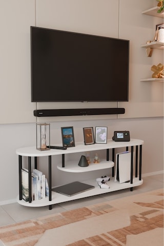 Modern Tv Ünitesi Ahşap Raflı 2 Katlı Televizyon Sehpası Minimalist,dayanıklı, Fonksiyonel Tv Standı Beyaz