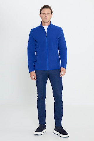 AC&Co / Altınyıldız Classics 4A5221100014SKS3XL Standart Fit Fermuarlı Bato Yaka Polar Erkek Ceket Saks Mavisi