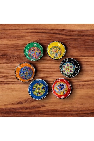 Seramik Çerezlik Sosluk Kahvaltılık Sunumluk Kase El Yapımı Hand Made - Kabartma Çiçek Desenli Çok Renkli