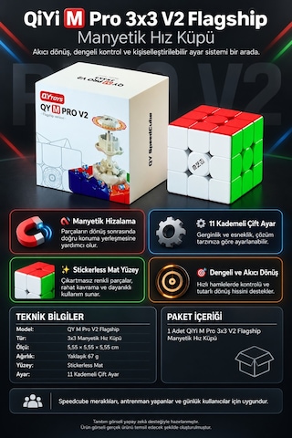 Qiyi M Pro V2 Flagship Manyetik Rubik Küp 3x3 Stickerless Profesyonel Hız Küpü 5,55 Cm