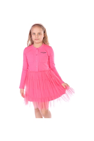 Toontoy Kız Çocuk Düğmeli Toontoy Girl Nakışlı Tüllü Elbise Siyah