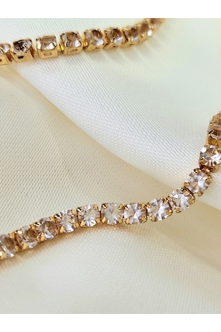 Eva Takı Zirkon Taşlı Su Yolu Rhinestone Uzun 72 CM Gold Renk Kolye Siyah