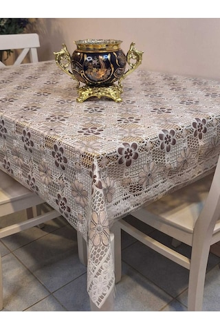 Ithal Pvc Muşamba - Desenli Silinebilir Masa Örtüsü 07iz02 Kahverengi