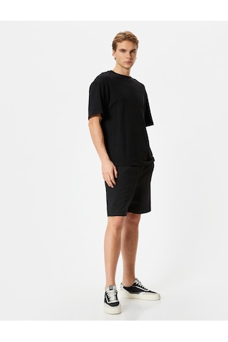 Koton Bermuda Şort Beli Bağcıklı Cep Detaylı Siyah 4sam40020mk Siyah