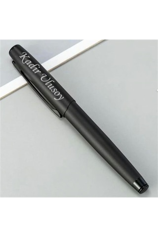 Kişiye Özel Yaprak Tasarımlı Deri Hatıra Defteri ve Mat Siyah Lüx Roller Kalem