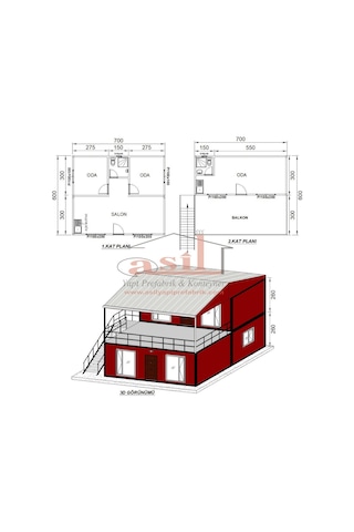 84 M² 63+21 M² 2 KatlıÇatı Verandalı Dış Betopan İç Pvc Konu