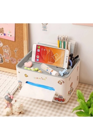 Ulzyvf Gri Masayıstü Dok Kutusu Çok Fonksiyonlu Masa Kağıt Kutusu Mendil Kutusu Makyaj Organizatör Peçete Tutucu Telefon Uz Gri