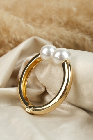 Çildan Womens Silver Özel Tasarım Karşılıklı İnci Detaylı Kelepçe Altın - Gümüş