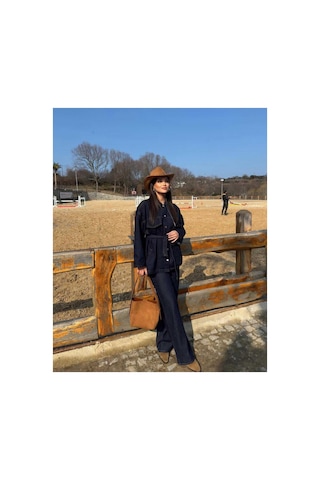 Belezastore Bağlamalı Lacivert Ceket Pantolon Denim Takım Lacivert Takım