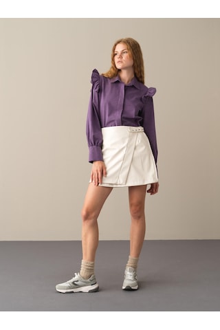 Ekru Regular Fit Deri Görünümlü Etek 270368 Ekru