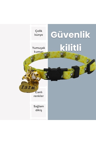 Caramelos Güvenlik Kilitli Kedi Tasması, Isimli Kedi Tasması Askk
