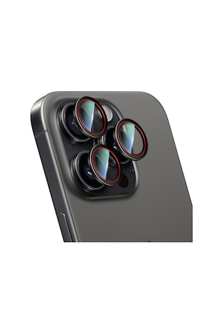 Apple Uyumlu   iPhone 16 Pro Max Caseworld Karbon Fiber Serisi Anti Reflective Kamera Lens Koruyucu Siyah-kırmızı