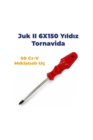 Yıldız Tornavida Ergonomik Kırmızı Plastik Sap 6x150 50 Cr-v Mıklatıslı Uç 25 Cm Uzunluğunda