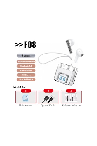 Ghk Tech F08 Tws Bluetooth 5.3 Kablosuz Kulak İçi Kulaklık