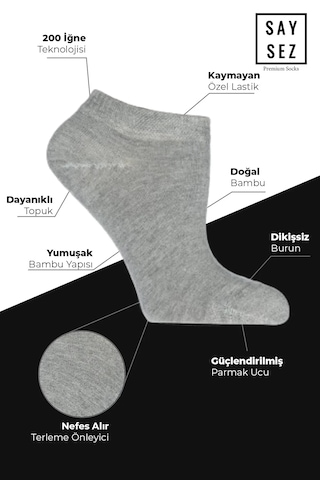 Saysez Bambu Kadın Patik Gri Melanj Çorap Dikişsiz Premium Kutulu 6'lı Gri Melanj