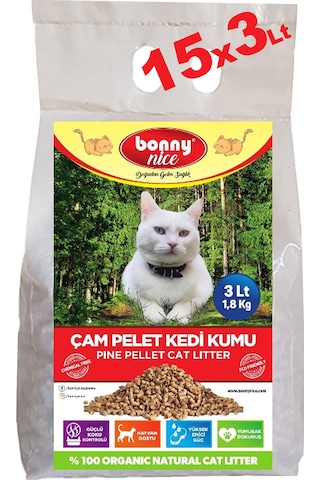 Bonny Nice Doğal Pellet Çam Peleti Kalın Kedi Kumu 15 x 3 L