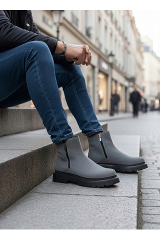 Ba0777 Süet Füme Çift Fermuarlı Erkek Yarım Bilek Bot Füme