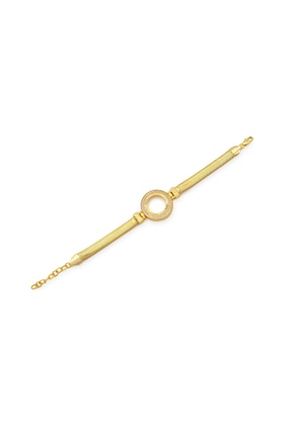 Altın Kaplama İmitasyon 2 Sıra Zirkon Taşlı İtalyan Çeyrek Çerçeve Bileklik Blk-1168 Altın