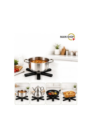 Mainshop 3'lü Set Katlanabilir Nihale - Isıya Dayanıklı Pratik Tencere Altlığı - Dirençli Siyah M-021