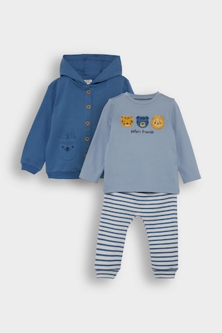 Defacto Erkek Bebek 3lü Takım Kapüşonlu Düğmeli Hırka Baskılı Uzun Kollu Tişört Çizgili Alt F2210a525aube88 Mavi