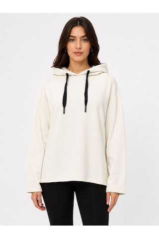 Neden Tekstil Kadın Kapüşonlu Rahat Kesim Sweatshirt - Beyaz