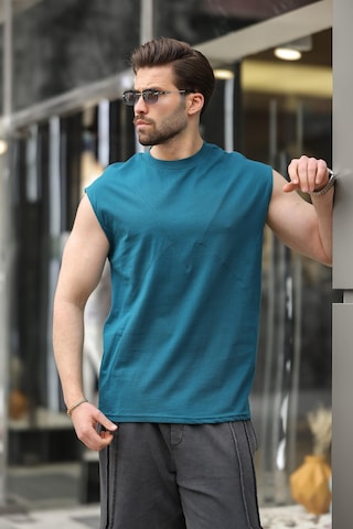 Madmext Petrol Mavisi Kolsuz %100 Pamuklu Basic Erkek T-shirt E7137 Petrol Mavisi