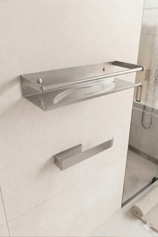 Zift Unique Paslanmaz Çelik Yapışkanlı Duş Rafı Ve Havluluk Set, Havlu Askısı Ve Banyo Raf Inox