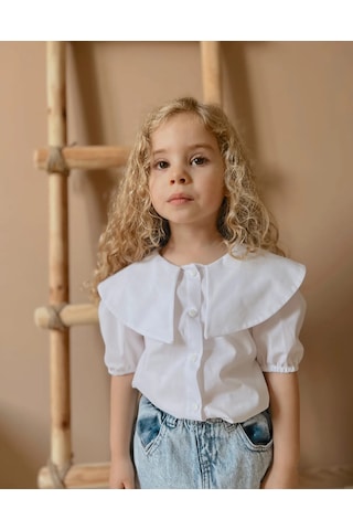Bav Butik Ayvitrin Kız Çocuk Gömlek Yaka Tasarım Beyaz