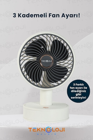 Masaüstü Mini Fan Vantilatör Teleskopik Ayarlanabilir Taşınabilir Şarjlı El Fanı 3 Kademe Soğutucu
