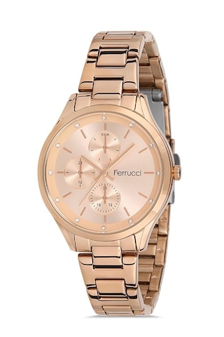Ferrucci Fc49120 Spor Model Rosegold Çelik Kordon Ve Kasa Kadın Kol Saati+bileklik Hediye Rose Gold
