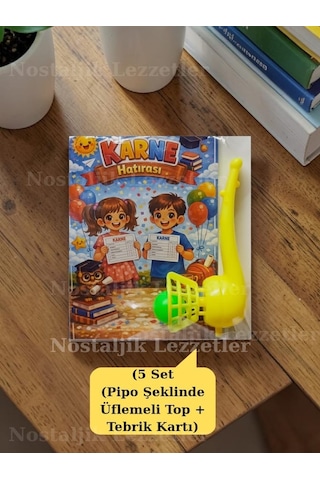 Karne Hediyesi 5 Set Pipo Şeklinde Üflemeli Top Ve Tebrik Kartı