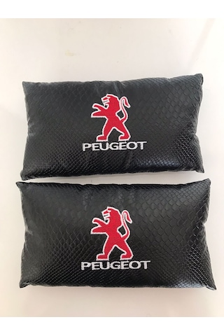 Peugeot Nakışlı Deri 1 Çift Boyun Yastık Ve 1 Çift Kemer Pedi Siyah