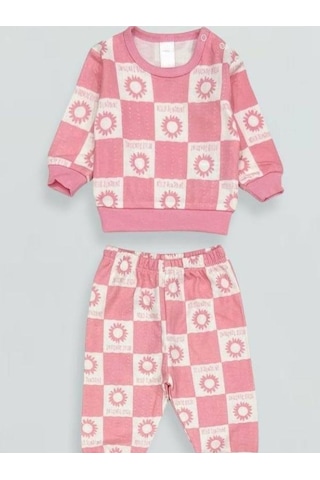 Kız Bebek Desenli Pamuklu Pijama Takım-15340 Pembe