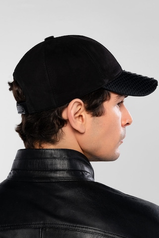 Tamer Tanca Erkek Hakiki Deri Siyah Süet Yılan Şapka 524 Yln Sapka Sk20-21 Sıyah Suet Yılan Koyu Siyah