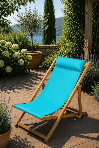 Ahşap Katlanabilir Şezlong, Turkuaz, Plaj Ve Bahçe Kullanımı, 85x55x80 Cm, Üç Kademeli Yatma Ayarlı Çok Renkli