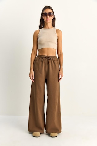 Shade Kadın Beli Lastikli Cep Detaylı Bol Keten Pantolon Yp5562 60286109 - Kahve