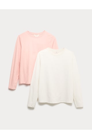 Marks & Spencer 2’li Pure Cotton Uzun Kollu Pijama Üstü T37003663T Krem Mix