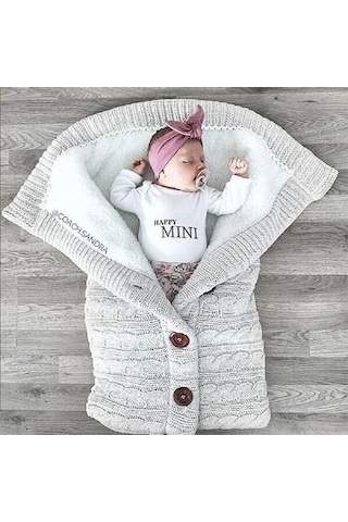 Hangfox Kışlık Bebek Arabası Uyku Tulumu, Dışarıda Kullanıma Uygun, Butonlu, Örgü, İpi Kumaş, Kalın Ve Yumuşak, Gök Mavisi, 400 Gr Mavi