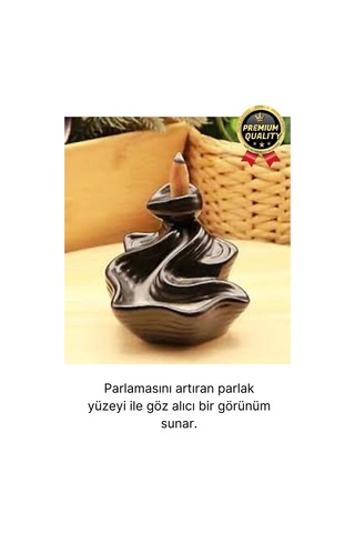 Özel Tasarım Seramik Siyah Geri Akış Şelale Tütsülük Buhardanlık Dekoratif El Yapımı Hediyelik Biblo