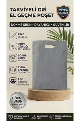 35x45 Gri Takviyeli El Geçme Poşet 1kg