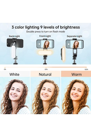 Çıkarılabilir Dolgu Işıklı Sabit Selfie Çubuğu Tripod, İphone, Samsung, Huawei, Sony Ve Diğer Akıllı Telefonlar İçin Kablosuz Uzaktan Kumandalı 360 Dönebilen Genişletilebilir Cep Telefonu Tripodu Çok Renkli