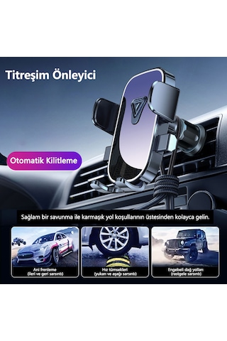 Havalandırmalı Araç Telefon Tutucu Titreşim Önleyici Otomatik Kilit 360 Dönebilen 4.0-7.2 İnç Uyumlu 11x10cm